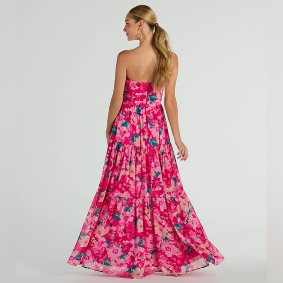 Windsor Pink Radiate Romantic Vibes Strapless Floral Chiffon Maxi Dress - Picture 3 of 5